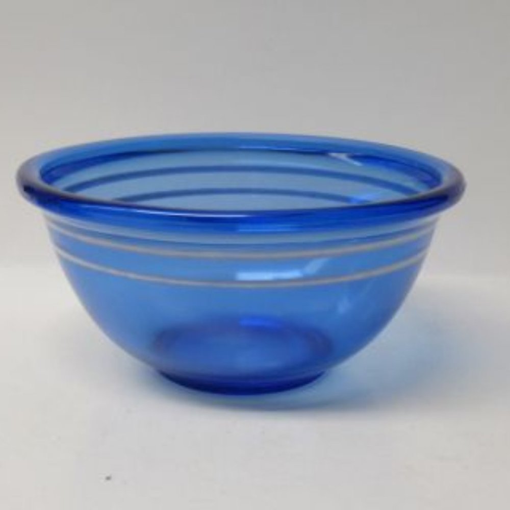 Hazel Atlas Cobalt Blue 6 Inch Utility Mixing Bowl with White Bands